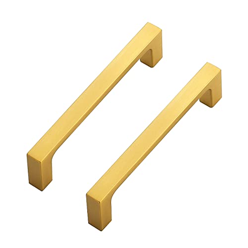 Image of Ravinte Brushed Brass Solid Pulls Cabinet Handles 4 Inch 30 Pack | Solid Zinc, Slim Design, Mounting Screws Included, Kitchen Cabinet Hardware, For Cupboards, Dressers, Drawers