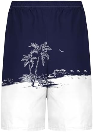 Mens Vacation Shorts, Mens Swim Trunks with Compression Liner Stretch Board Shorts 2 in 1 Quick Dry Hawaiian Swim Shorts 7'' Inseam Beach Swimwear Navy - 4