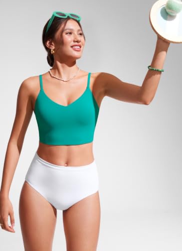 Image of CRZ YOGA V Shaped Longline Bikini Tops | Built-in Pads, A-D Cup, Cropped, Adjustable Spaghetti Straps, Swim, Bathing Suit for Women