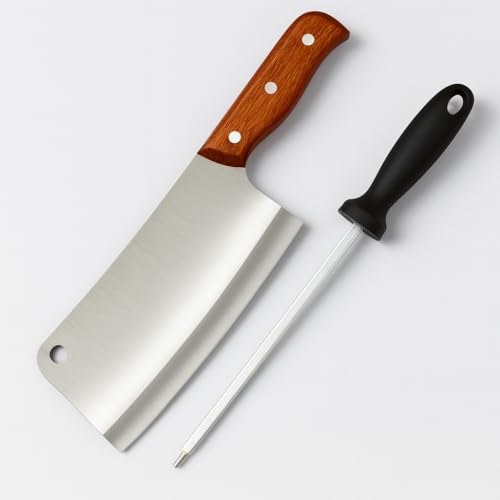 Image of Machado Forging Serbian Chef Knife Set - 12 inch Full Tang High Carbon Clad Steel Butcher Cleaver with Knife Sharpener - Perfect for Vegetables, Fish, Meat - Ideal for Kitchen, Hotel, Restaurant