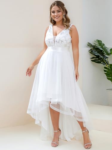 Ever-Pretty Women's Summer Casual Sleeveless V Neck Tulle High Low Plus Size Bridal Wedding Gowns for Curvy Women3