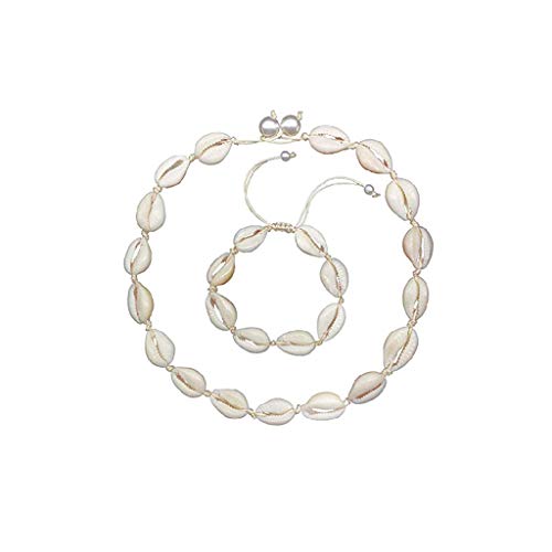 Tinaa Ensemble de Coquillage Collier Bracelet Cheville Femme,Style Bohémien Bijoux de Plage (blanc) Cover