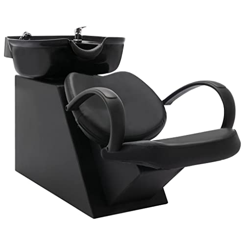 vidaXL Chaise de Salon avec Lavabo Siège de Coiffeur Siège de Shampoing Chaise de Lavage à Contre-Courant Intérieur Noir Similicuir