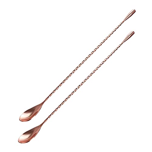 Garneck Lot De 2 Cuillères à Mélange Spirale en Acier Inoxydable Cuivre 30 Cm, Cuillère à Cocktail Multifonction pour Bar, La Cuisine Et Pâtisserie, Ustensiles Résistants Au Rouillage