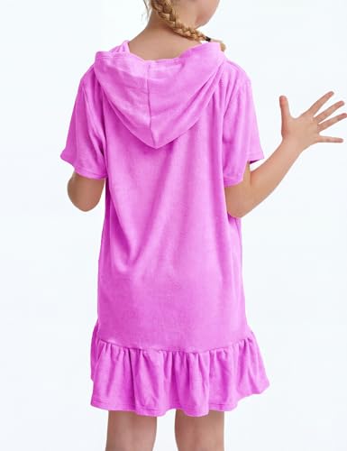 Image of Girls Swim Cover Up Multicolor Hooded Zip-Up Terry Swimsuit Ruffle Bathing Suit Kids Short Sleeve Swimwear