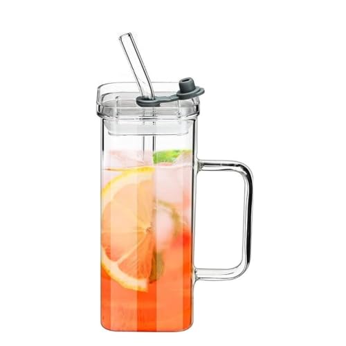Image of Glass Tumbler with Lid & Reusable Glass Straw - 400ml, Set of 1, Drinking Glasses with Handle, Borosilicate Glass Cups for Iced Coffee, Bubble Tea, Boba, Juice, Smoothies & Water