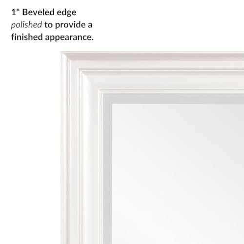 Image of Howard Elliott Collection George Rectangular Glossy White Wall Mirror, Rectangle Hanging Wood Framed Vanity Mirrors for Home Decor, Living Room, Bathroom, Bedroom, or Hallway, 24 x 36 Inch