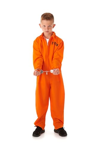 My Illusions Costume da prigioniero per bambini, con manette, tuta da detenuto, per la Giornata mondiale del libro o per Halloween (XL, 11-13 anni)