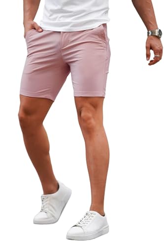 Image of GINGTTO Mens Slim Fit Shorts Plaid Chino Short Tapered Leg Skinny Stretch