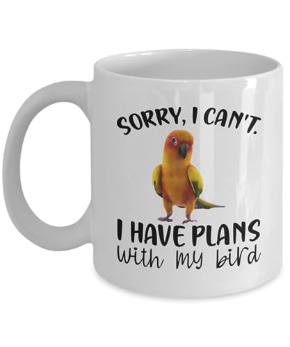 Sun Conure Tote Bag, Gifts for Women Her Mom Pet Parrot Parakeet, Sorry I Can't I Have Plans With My Bird, Funny Ceramic 11oz and 15oz Coffee or Tea Cup