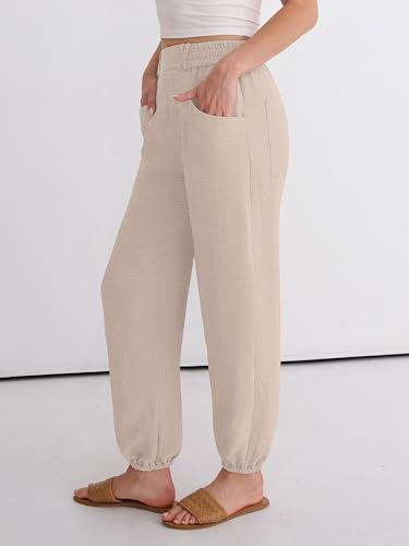 Image of ANRABESS Womens Pants Elastic Waist Summer Casual Harem Barrel Lounge Work Slacks Cropped Beach Vacation Clothes with Pockets