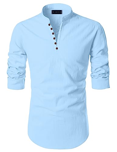 Image of Macsivo Men's Cotton Blend Kurta with Solid Band Collar Full Sleeve Button Closure Regular Fit Curved Hem Length | Kurta for Man | Combo Pack of 2