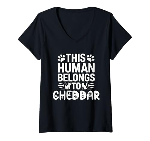 Womens Cheddar Cat Name V-Neck T-Shirt