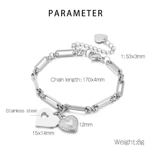 Image of 18K Gold Plating Stainless Steel Paperclip Chunky Chain Bracelet Dainty Heart Neutral Jewelry Gift