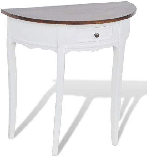 Semicircular Mueble Mesa Recibidor, Mueble Recibidor Mesa Auxiliar Mesa de Entrada Mesa Consola Recibidor de Entrada Decoración de Hogar con Cajón Estilo Rústico Blanco + Marrón, 80 x 40 x 78 cm