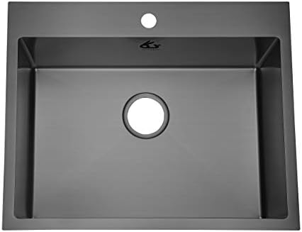 Yutong 25" x 20" Top-Mount/Drop in SS304 Stainless Steel Kitchen Sink Single Bowl with Black Grid & Black Strainer - 5