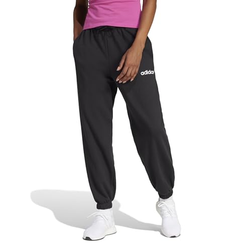 adidas Damen Essentials LINEAR French Terry Cuffed Pants, Black/White, L