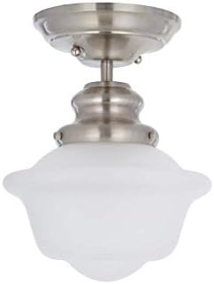 Amazon Brand – Ravenna Home Flush Mount Pendant Ceiling Light with Opal Glass Shade and LED Light Bulb - 7.75 x 7.75 x 10 Inches, Brushed Nickel