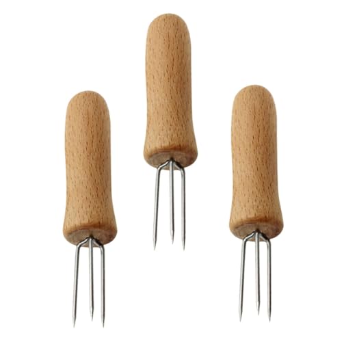 UPKOCH Lot De 3 Fourchettes À Maïs À Trois Dents Avec Manche En Bois