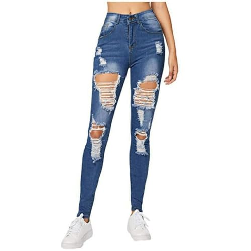 Women's Mid Rise Skinny Stretch Ripped Jeans Mid Waisted Destroyed Sexy Tight Denim Pants