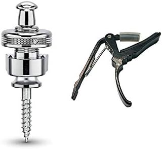 NEW MODEL (2018) Schaller Combo Pack S-Locks Straplocks (Gold) & Genuine Tenacity Branded Deluxe Guitar Capo