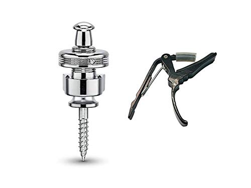 NEW MODEL (2018) Schaller Combo Pack S-Locks Straplocks (Chrome) & Genuine Tenacity Branded Deluxe Guitar Capo