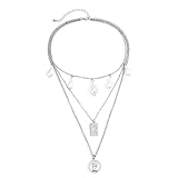 Ayoiow Placcato Argento Collana più Strati Donna Collane A 3...