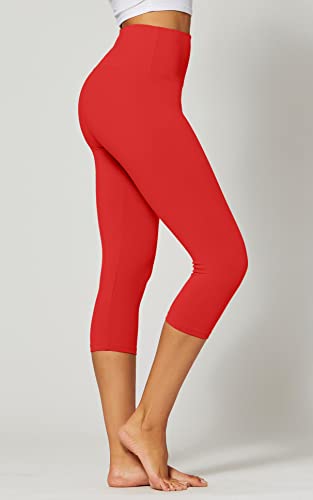 Red Premium Buttery Soft High Waisted Capri Leggings For Women - 5" Wide Band - Workout Leggings For Women Tummy Control - Small - Medium - Sl5-Capri-Red-Sm #TOP5