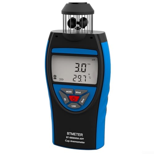 Anemometro digitale portatile per misurazione da 0,3 a 42 m/s con controllo app per iPhone HVAC 8806-WM-APP nero e blu