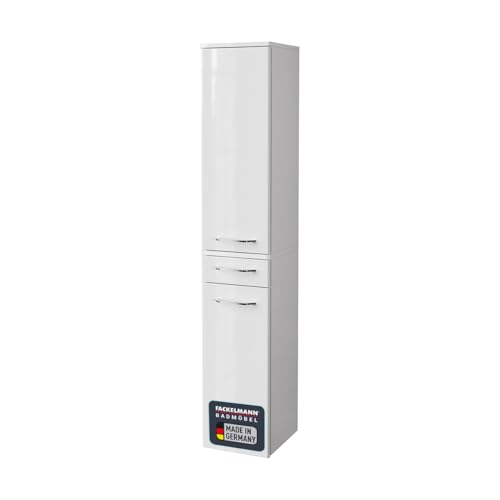 FACKELMANN Hochschrank Milano/Badschrank mit Soft-Close-System/Maße (B x H x T): ca. 30,5 x 165,5 x 32 cm / 2 Türen und 1 Schublade/Türanschlag frei wählbar/Korpus: Weiß/Front: Weiß