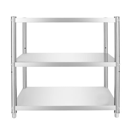 Mesa de trabajo de acero inoxidable, mesa de trabajo de 3 estantes, estante de cocina, 3 niveles regulables, 6 cm, carga 20-30 kg, ahorro de espacio, organización, cocina, cuarto de baño, oficina, 80