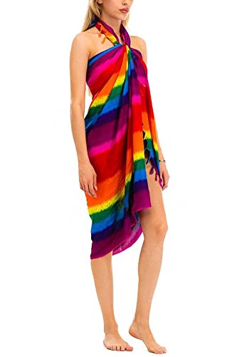 CHAINUPON Womens Beach Pareos Sarong Sheer Long Swimsuit Cover Ups Bikini Wrap Skirt (Rainbow)