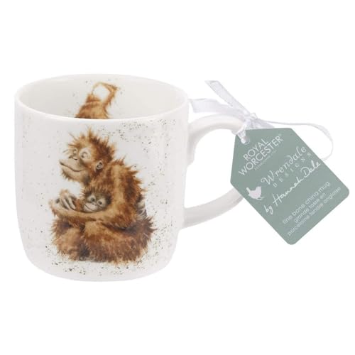 Royal Worcester Wrendale Designs Orangutangle Mug | 14 Ounce Large Coffee Mug with Orangutan Design | Made from Fine Bone China | Microwave and Dishwasher Safe