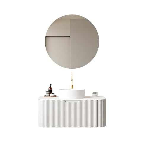 Image of KEIKI 36 inch Wall-Mounted Floating Bathroom Vanity with Sink, Modern 3D Striped Cabinet, Soft-Close Drawer, Space-Saving Minimalist Design, Pre-Assembled, White
