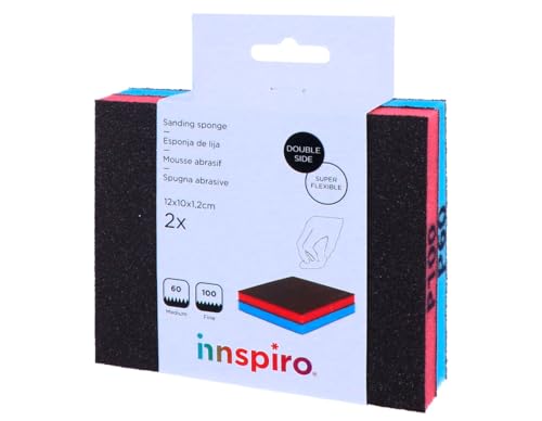 INNSPIRO Set mit 2 superflexiblen Schleifschwämmen, feine Körnung, 100 und mittel 60, 12 x 10 x 1,2 cm.