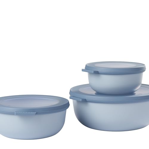 Mepal - Set di 3 Contenitori Cirqula Rotondo - Contenitori per Alimenti con Coperchio - Adatti come Contenitori Ermetici per Frigo, Freezer, Microonde - 350 ml, 750 ml & 1250 ml - Nordic blue