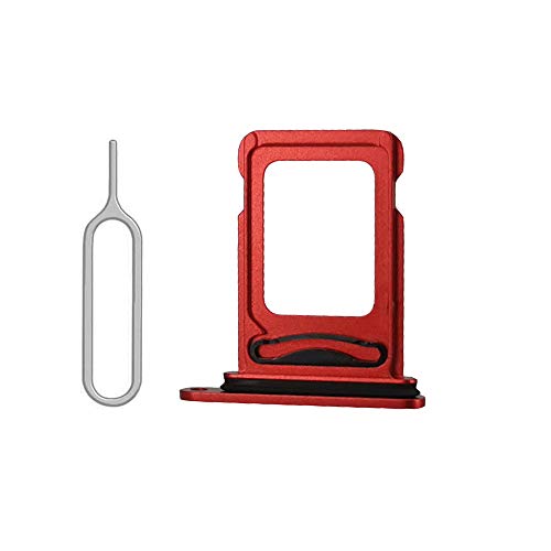 SIM Card Tray Holder Slot with Rubber Waterproof Gasket Replacement incl. Open Eject Pin for iPhone 12 (6.1 inch) (Red, Dual Sim Version)