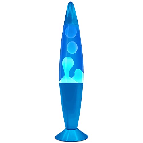Jambo 16" Inch Beautiful Liquid Motion Lamp With Wax That Flows Like Lava | Entertaining For Adults, Teens And Kids (Blue Base, Blue Liquid, White Wax, 16") #TOP6