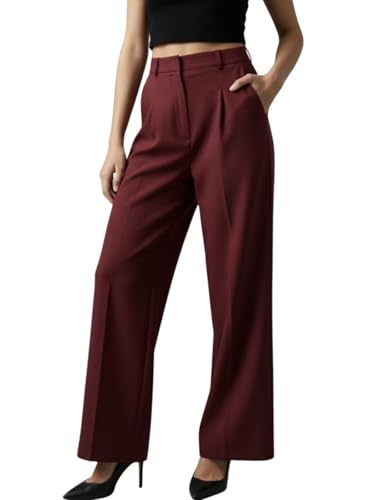 Image of GRECIILOOKS Trousers for Woman | Womens High Rise High Waist Flared Korean Style | Formal Pant for Women Office Wear| Track Pants for Womans Elegant for College & Events (Available in Plus Size)