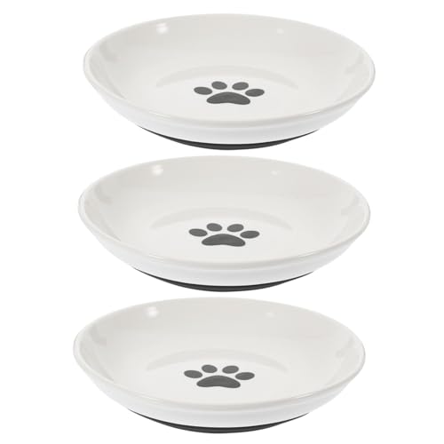 Hohopeti 3pcs Non-Slip Silicone Bottom Cat Bowls Ceramic Dishes for Food and Water Reducing Whisker Stress for Kittens and Cats of All