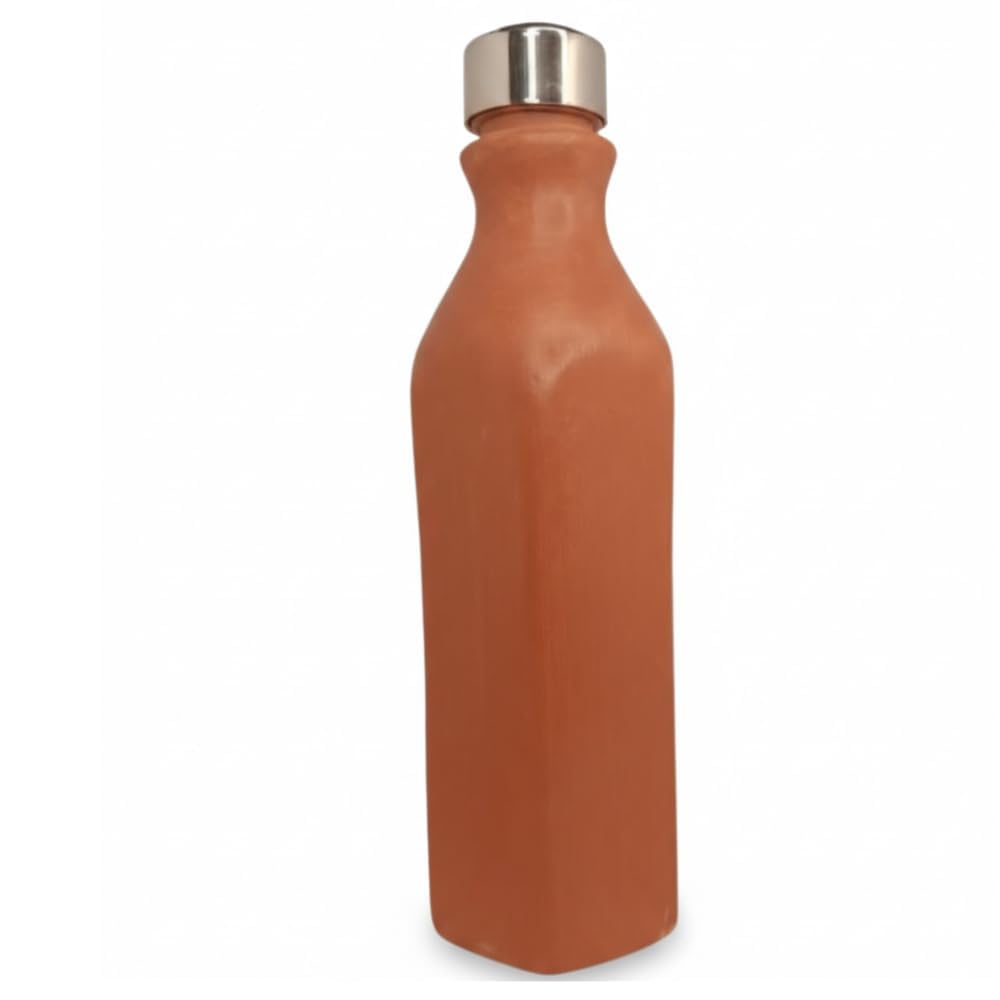 Webelkart Botella de agua de arcilla de 1 litro con tapa de acero inoxidable