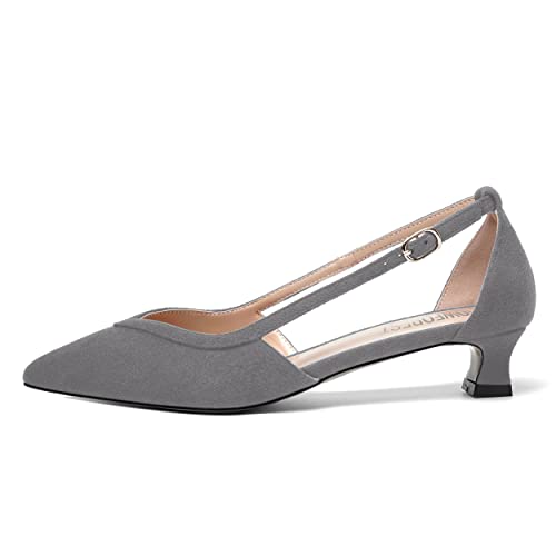 SHOWFOREST Womens Solid Pointed Toe Slip On Wedding Suede Dress Kitten Low Heel Pumps Shoes 1.5 Inch2
