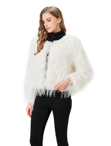 GRAN ORIENTE Women Winter Warm Shaggy Faux Fur Coat,Fluffy Fleece Open Front Long Sleeve Jacket Outerwear with Pockets2