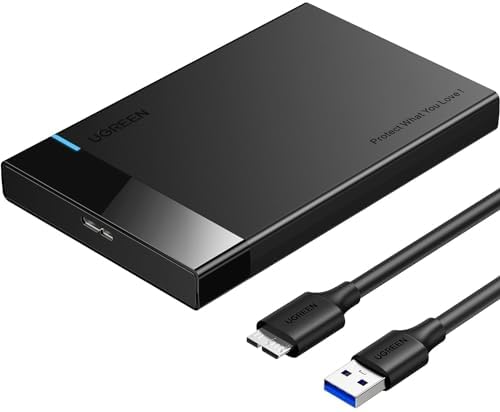 UGREEN 2.5" Hard Drive Enclosure, USB 3.0 to SATA III II I HDD/SSD | UASP High Speed, S.M.A.R.T., TRIM, Tool-Free, Up to 6TB, Compatible with Windows/Mac/Linux (SSD/HDD Not Included)