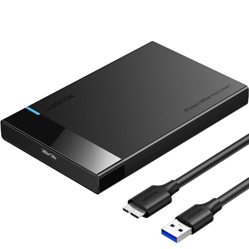 UGREEN 2.5" Hard Drive Enclosure USB 3.0 to SATA III Adapter Supports 2.5 Inch SSD & HDD 9.5mm 7mm External Hard Drive Enclosure with UASP Compatible with WD Seagate Toshiba Samsung Hitachi - Black