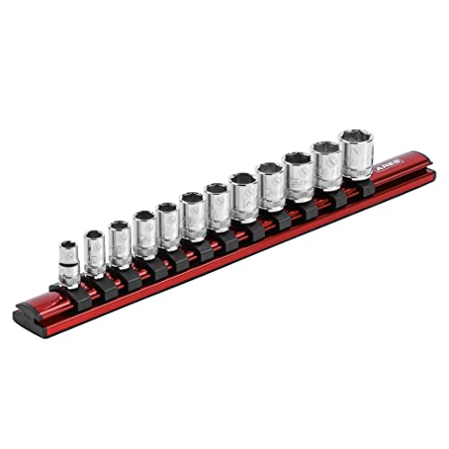ARES 71180-1/4-Inch Drive Magnetic Socket Organizer - Aluminum Rail Stores up to 12 Sockets and Keeps Your Tool Box Organized