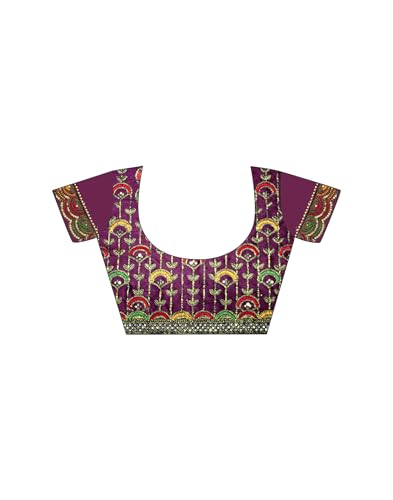 Image of SIRIL Women's Bandhani Printed Georgette Sequence Lace Scalloped Border Saree with Unstitched Blouse Piece