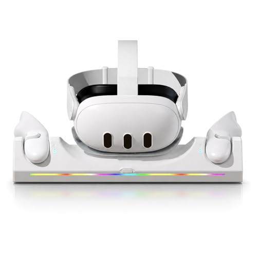 【Meta Quest3専用】置くだけ VR充電スタンド ドック 卓上 ヘッドセット＆コントローラー同時充電 Type-C LED表示 デスク整理