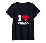 Amo la Repubblica del Congo. Donna Cuore Rosso Amo Repubblica Congo Maglietta con Collo a V