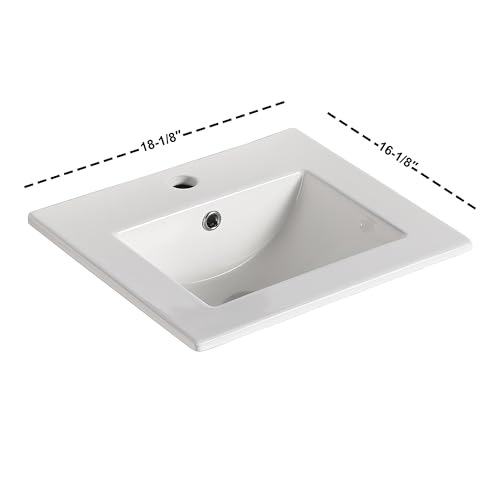 Dowell 18" Bathroom Sink,Single Bowl Vanity Ceramic Basin,Rectangular Drop-In Bathroom Sink with Overflow,White-000 1816B - Thumbnail 6